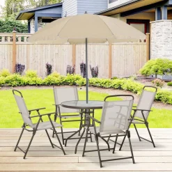 Conjunto de jardín Outsunny 4 sillas+mesa+sombrilla beige