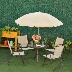 Conjunto de jardín Outsunny 4 sillas+mesa+sombrilla beige