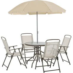Conjunto de jardín Outsunny 4 sillas+mesa+sombrilla beige