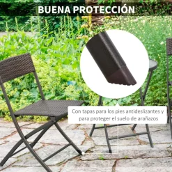 Conjunto de jardín Outsunny mesa+2 sillas plegables poliratán marrón
