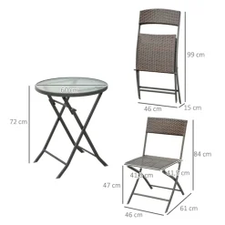 Conjunto de jardín Outsunny mesa+2 sillas plegables poliratán marrón