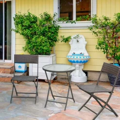 Conjunto de jardín Outsunny mesa+2 sillas plegables poliratán marrón