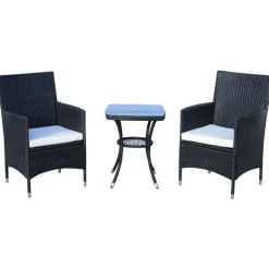 Conjunto de jardín Outsunny 1 mesa+2 sillones con cojín ratán negro