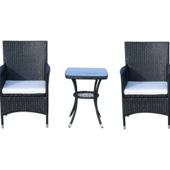 Conjunto de jardín Outsunny 1 mesa+2 sillones con cojín ratán negro
