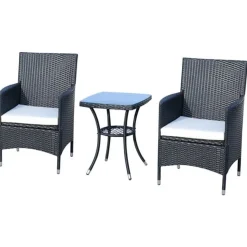 Conjunto de jardín Outsunny 1 mesa+2 sillones con cojín ratán negro