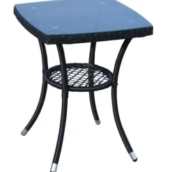Conjunto de jardín Outsunny 1 mesa+2 sillones con cojín ratán negro