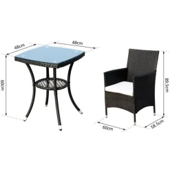 Conjunto de jardín Outsunny 1 mesa+2 sillones con cojín ratán negro