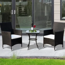 Conjunto de jardín Outsunny 1 mesa+2 sillones con cojín ratán negro