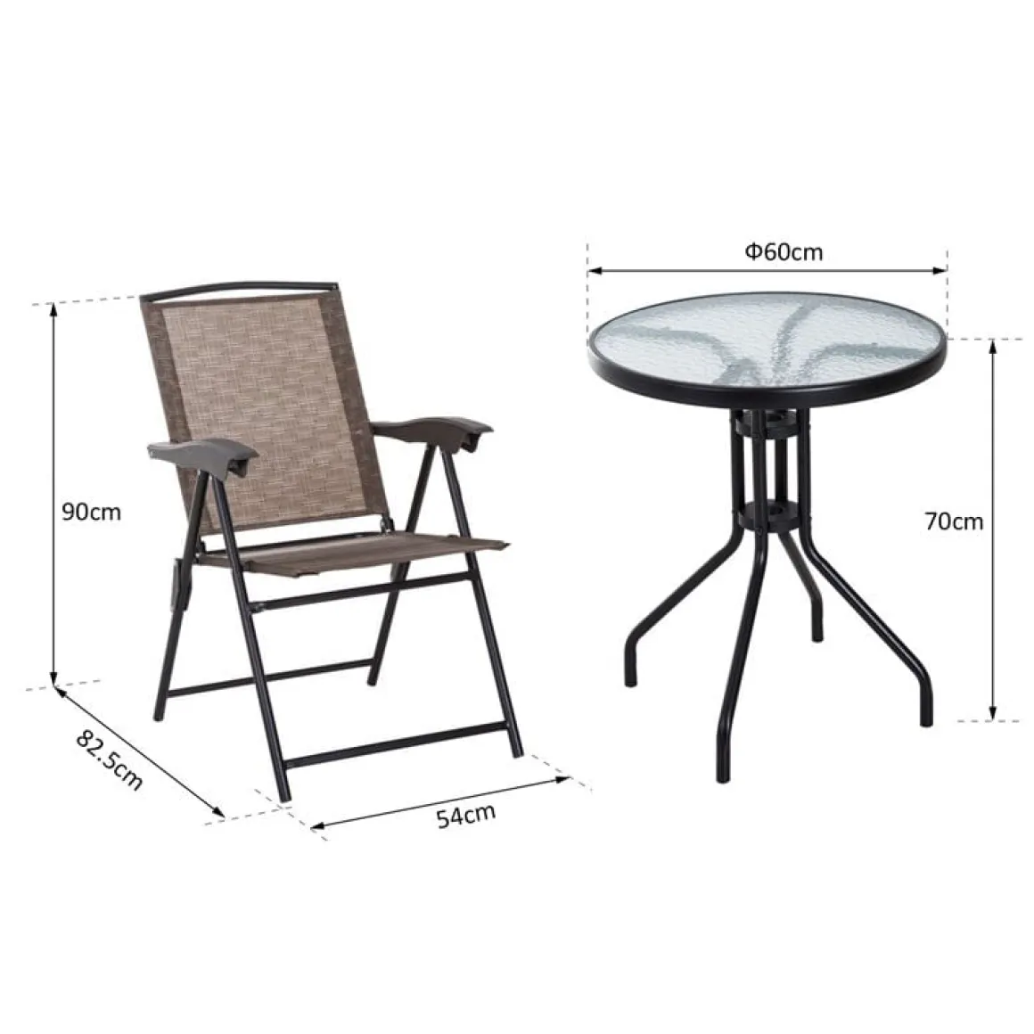 Conjunto de jardín Outsunny mesa+2 sillas marrón