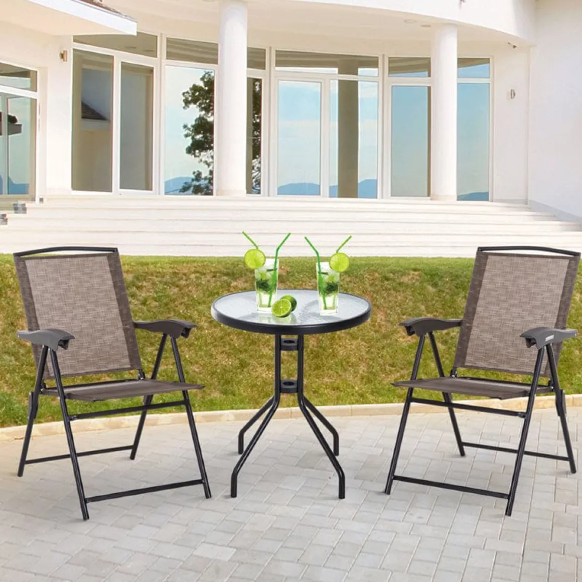 Conjunto de jardín Outsunny mesa+2 sillas marrón