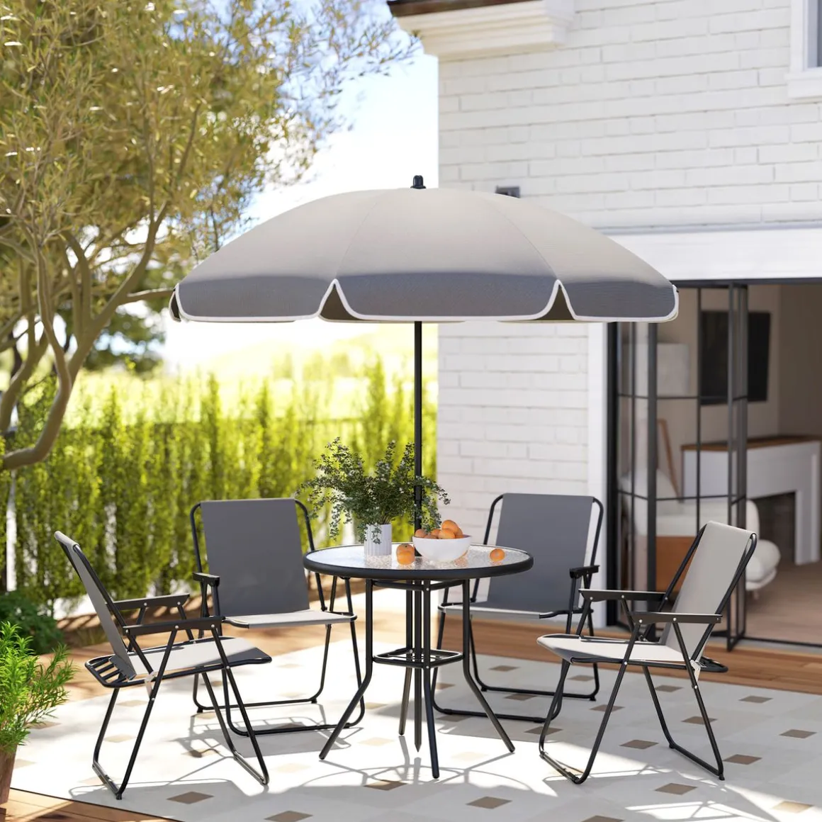 Conjunto de jardín Perla Outsunny 4 sillas + mesa + sombrilla