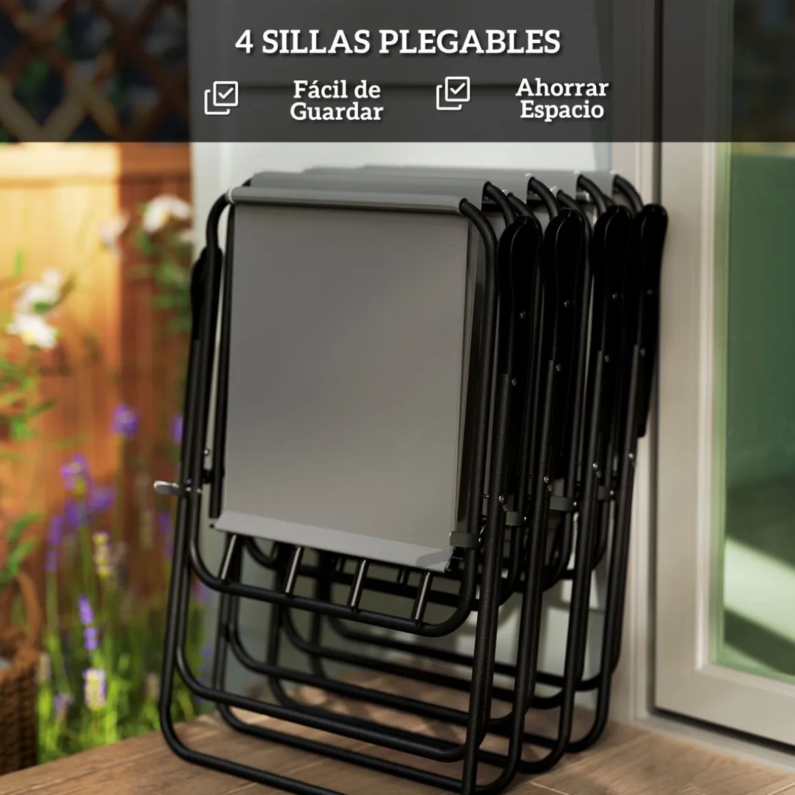 Conjunto de jardín Perla Outsunny 4 sillas + mesa + sombrilla
