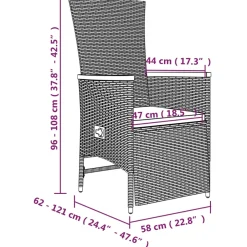 Conjunto de jardín Petunia 2 sillones reclinables + mesa gris