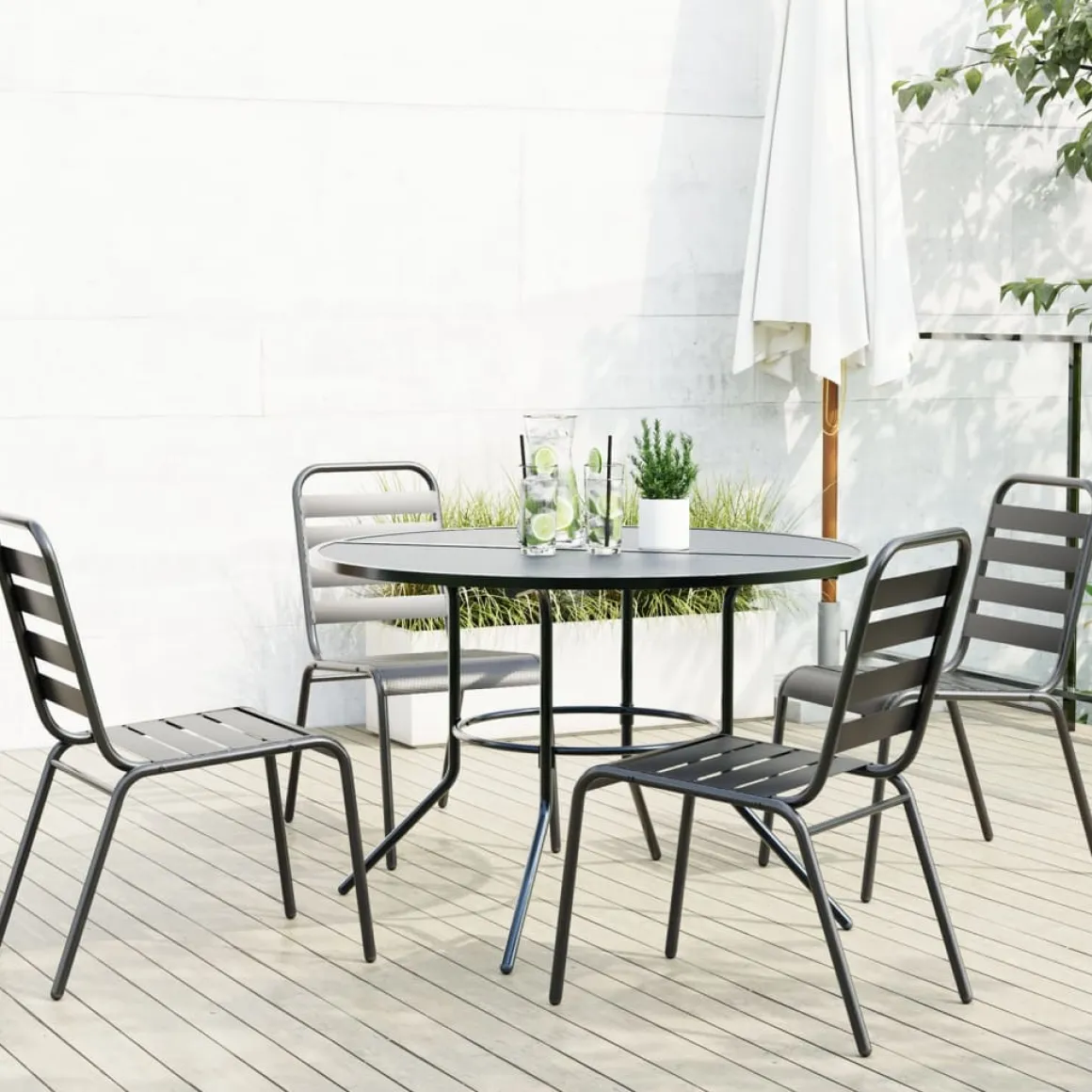 Conjunto de jardín Polea 4 sillas + mesa negro
