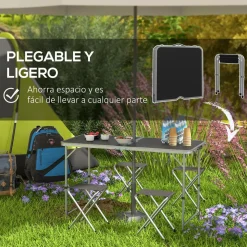 Conjunto de jardín Primrose Outsunny mesa + 4 taburetes plegables gris