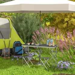 Conjunto de jardín Primrose Outsunny mesa + 4 taburetes plegables gris