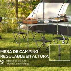Conjunto de jardín Primrose Outsunny mesa + 4 taburetes plegables gris