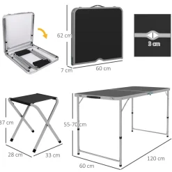 Conjunto de jardín Primrose Outsunny mesa + 4 taburetes plegables gris