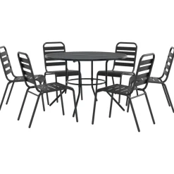 Conjunto de jardín Sartie 6 sillas + mesa negro