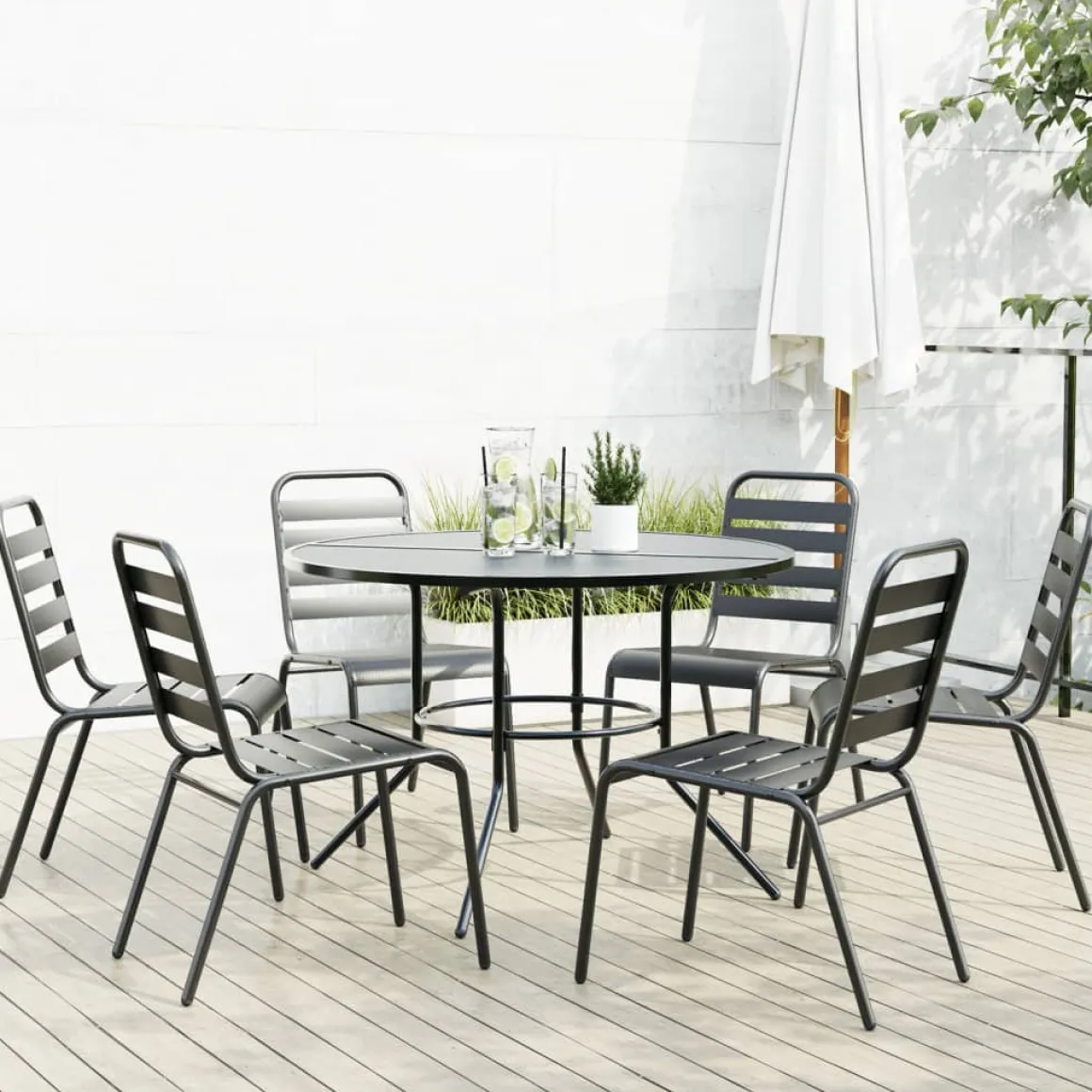 Conjunto de jardín Sartie 6 sillas + mesa negro