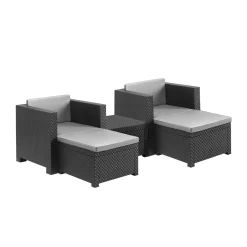 Conjunto de jardín Sira 2 sillones + 2 puffs + 1 mesa grafito