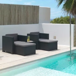 Conjunto de jardín Sira 2 sillones + 2 puffs + 1 mesa grafito