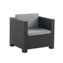 Conjunto de jardín Sira 2 sillones + 2 puffs + 1 mesa grafito