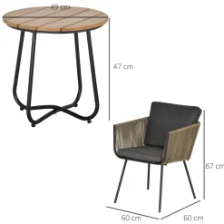 Conjunto de jardín Tauro Outsunny 2 sillas + mesa gris/natural