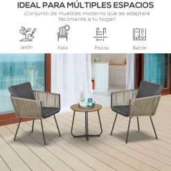 Conjunto de jardín Tauro Outsunny 2 sillas + mesa gris/natural