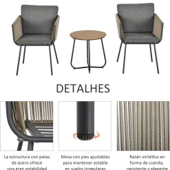 Conjunto de jardín Tauro Outsunny 2 sillas + mesa gris/natural