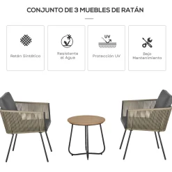 Conjunto de jardín Tauro Outsunny 2 sillas + mesa gris/natural