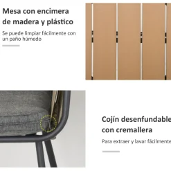 Conjunto de jardín Tauro Outsunny 2 sillas + mesa gris/natural