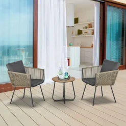 Conjunto de jardín Tauro Outsunny 2 sillas + mesa gris/natural