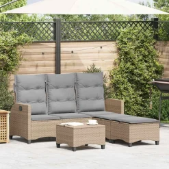Conjunto de jardín Urki 3 plazas con cojines + reposapiés/mesa 83-91x176x138-125 cm