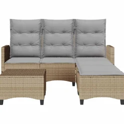 Conjunto de jardín Urki 3 plazas con cojines + reposapiés/mesa 83-91x176x138-125 cm