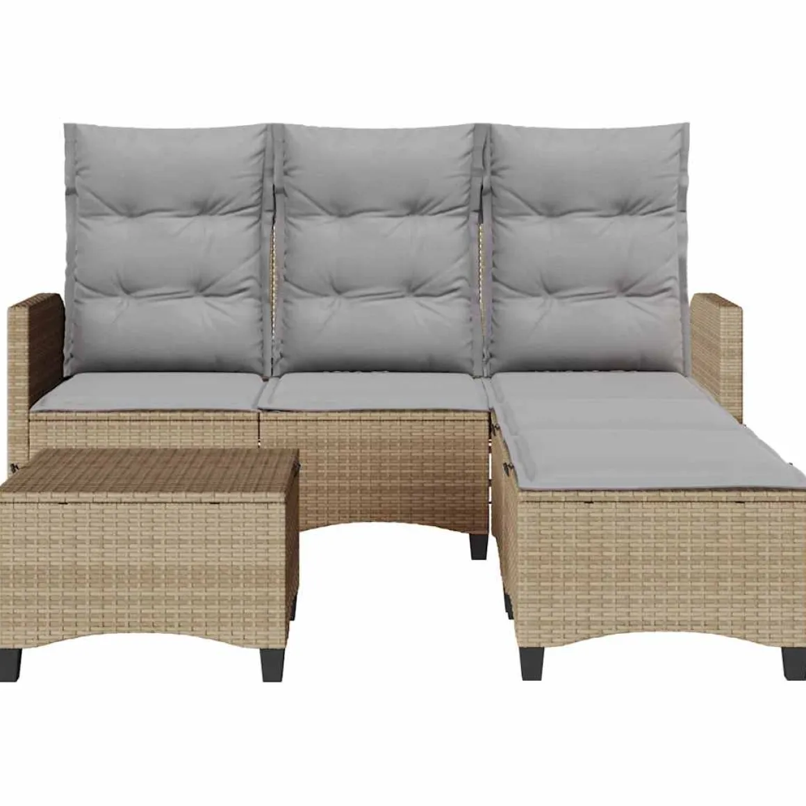 Conjunto de jardín Urki 3 plazas con cojines + reposapiés/mesa 83-91x176x138-125 cm