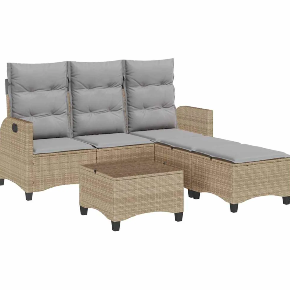 Conjunto de jardín Urki 3 plazas con cojines + reposapiés/mesa 83-91x176x138-125 cm
