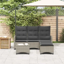Conjunto de jardín Urki 3 plazas con cojines + reposapiés/mesa 83-91x176x138-125 cm