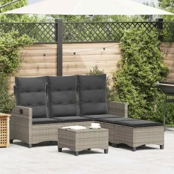 Conjunto de jardín Urki 3 plazas con cojines + reposapiés/mesa 83-91x176x138-125 cm