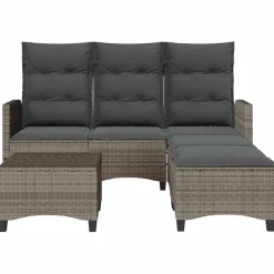 Conjunto de jardín Urki 3 plazas con cojines + reposapiés/mesa 83-91x176x138-125 cm