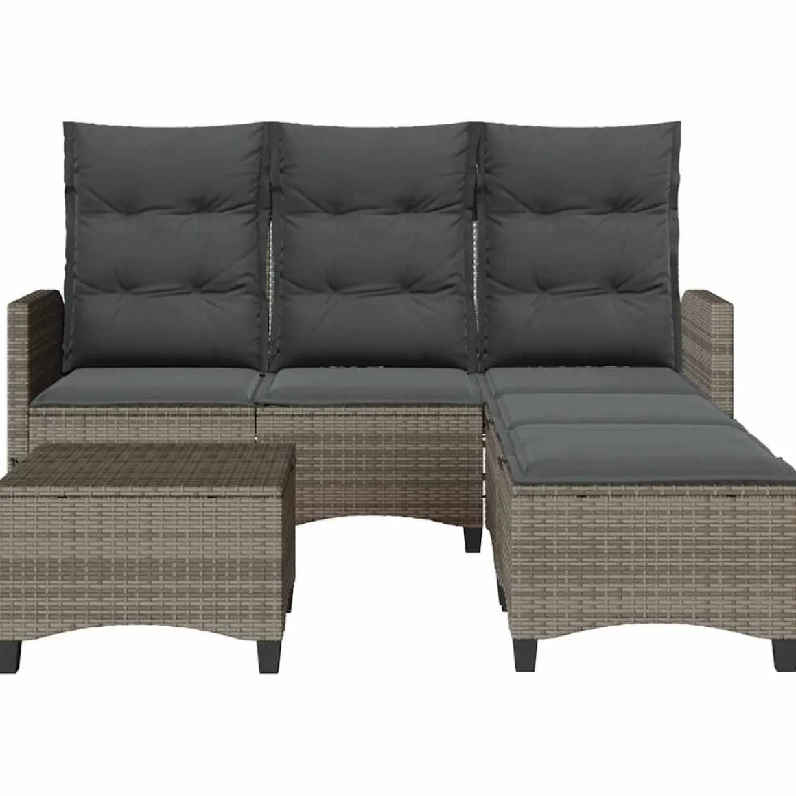 Conjunto de jardín Urki 3 plazas con cojines + reposapiés/mesa 83-91x176x138-125 cm