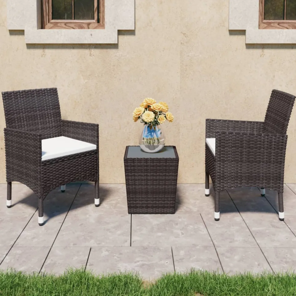 Conjunto de jardín VidaXL 2 sillones+1 mesita de ratán