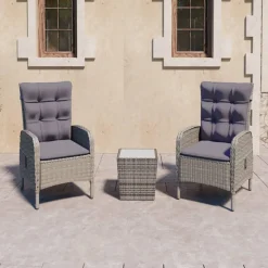 Conjunto de jardín VidaXL 2 sillones reclinables+1 mesita de ratán