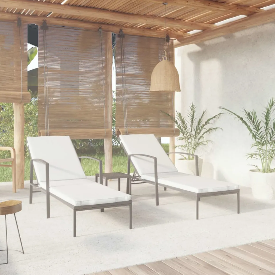 Conjunto de jardín VidaXL 2 tumbonas+1 mesita ratán