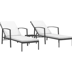 Conjunto de jardín VidaXL 2 tumbonas+1 mesita ratán