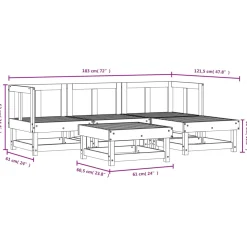 Conjunto de jardín Vila 5 piezas madera maciza de pino 62x183x121,5 cm