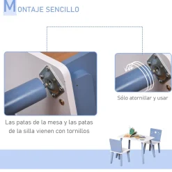 Conjunto de mesa y 2 sillas infantiles Blue Sky Homcom blanco/azul