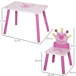 Conjunto de mesa y 2 sillas infantiles Kingdom Homcom rosa