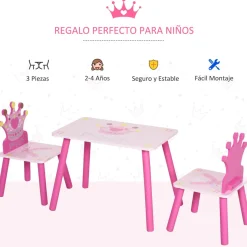Conjunto de mesa y 2 sillas infantiles Kingdom Homcom rosa