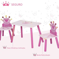Conjunto de mesa y 2 sillas infantiles Kingdom Homcom rosa